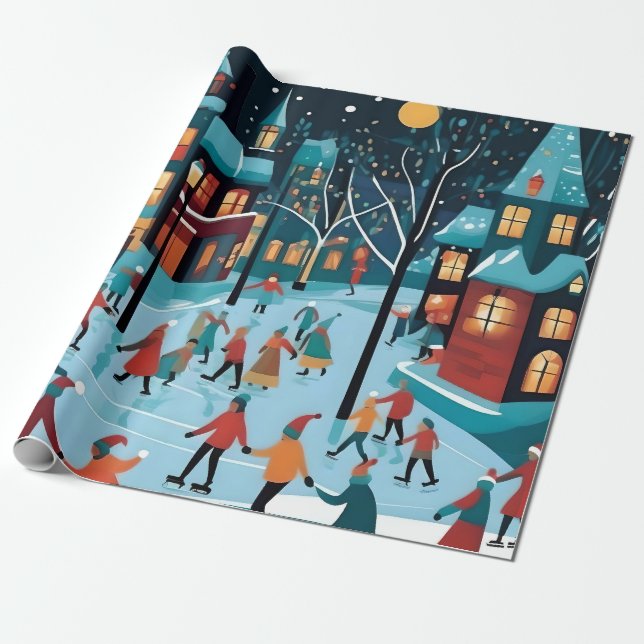 Weihnachtseis-Skaten. Geschenkpapier (Ungerollt)