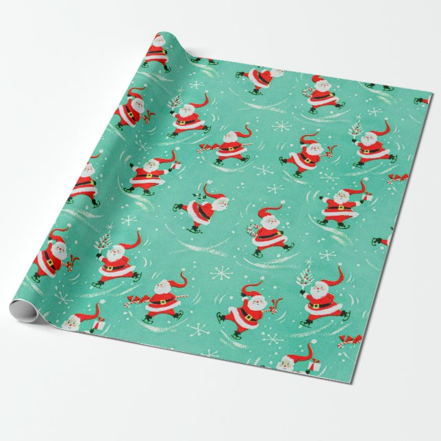 Weihnachtseis Skaten Weihnachtsmann Geschenkpapier (Ungerollt)