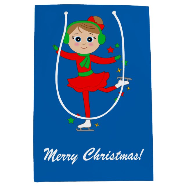 Weihnachtseis-Skater mit Sternen Mittlere Geschenktüte (Vorderseite)