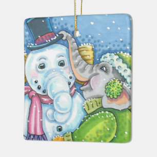 WEIHNACHTSELEFANT BAUT SÜSSEN DICKHAUTSCHNEEMANN KERAMIKORNAMENT