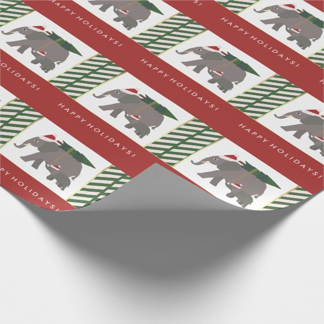 Weihnachtselefanten mit Hüten, Baum und Streifen Geschenkpapier (Ecke)