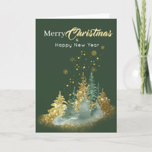 Weihnachtseleganz: Grüne und goldene Tanne Karte