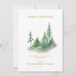 Weihnachtseleganz: Grüner und goldener Tannenbaum Feiertagskarte