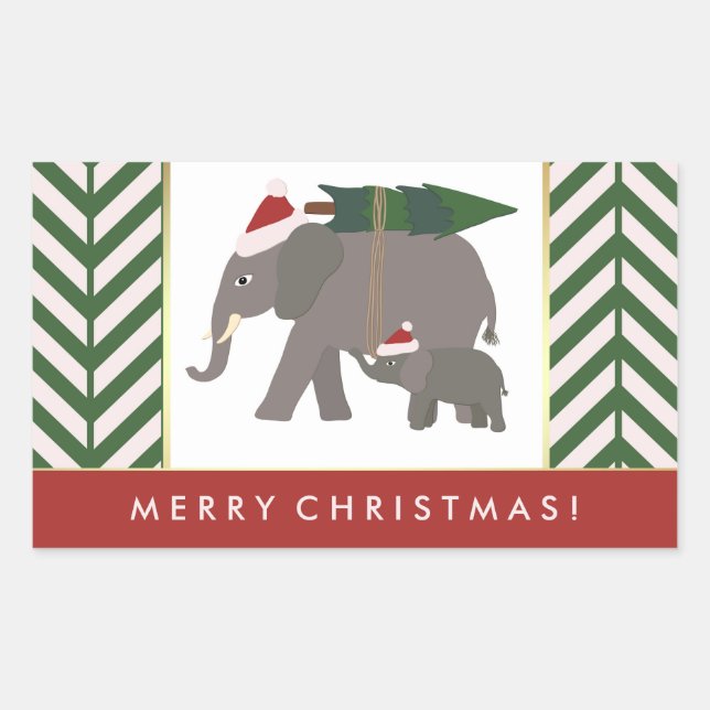 Weihnachtselementare mit Hasen, Bäumen und Zickzac Rechteckiger Aufkleber (Vorderseite)