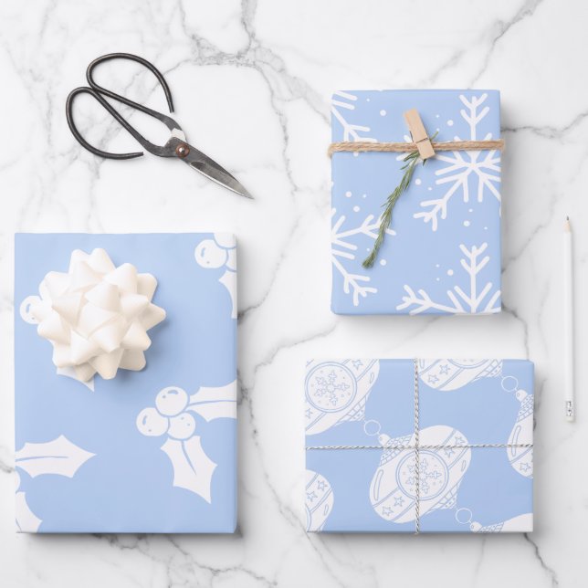 Weihnachtselemente für Cobalt Blue Geschenkpapier Set (Vorderseite)