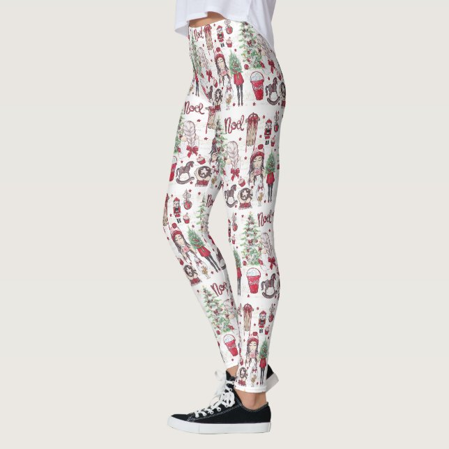 Weihnachtselemente in Aquarellen Leggings (Links)