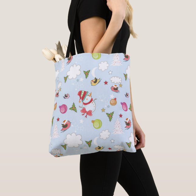 Weihnachtselemente Snowman Muster Tote Tasche (Von Nahem)