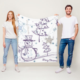 Weihnachtselemente Snowman Sketch Fleecedecke