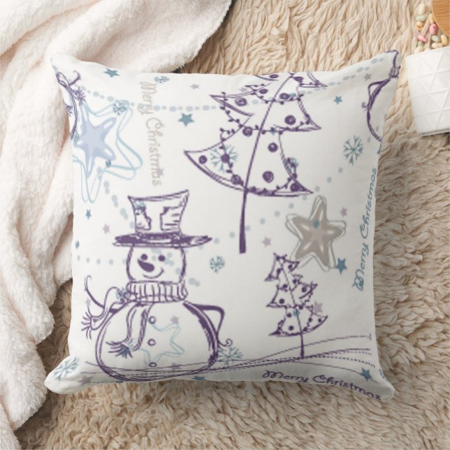 Weihnachtselemente Snowman Sketch Kissen (Decke)
