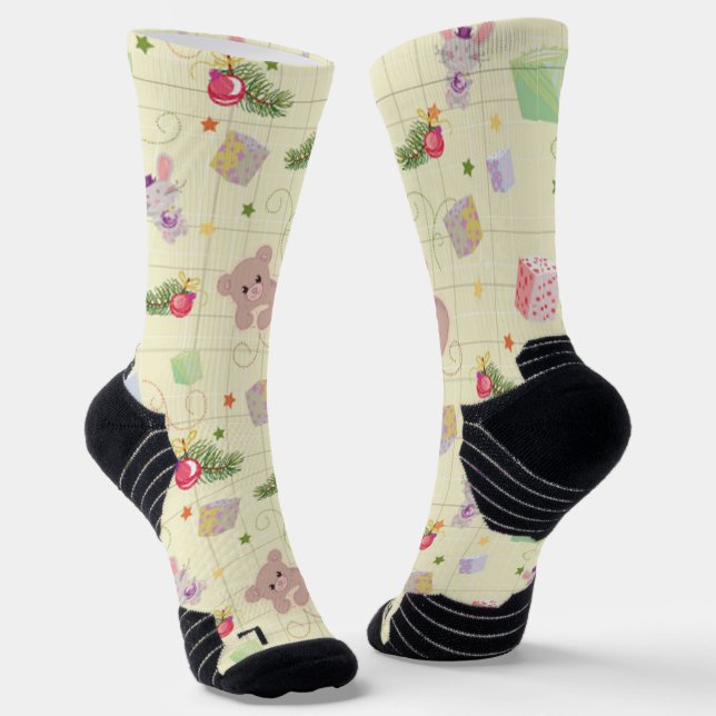 Weihnachtselemente Teddybär Socken (Gewinkelt)