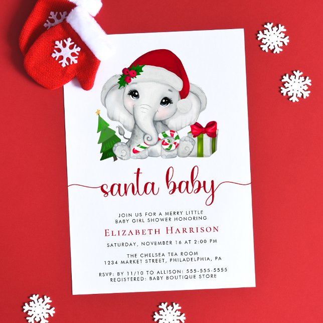 Weihnachtselephant Santa Baby Girl Dusche Einladung (Von Creator hochgeladen)