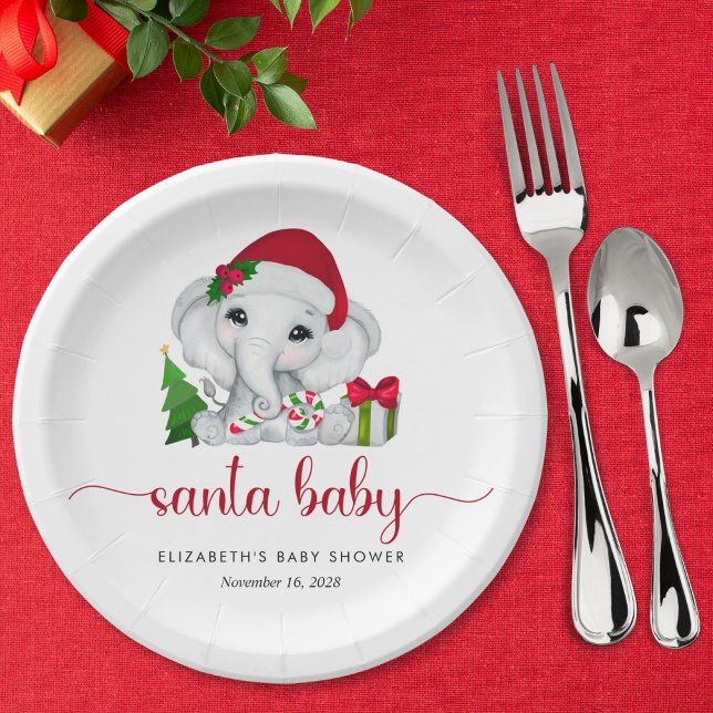 Weihnachtselephant Santa Baby Girl Dusche Pappteller (Von Creator hochgeladen)