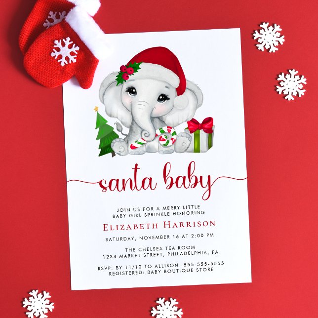 Weihnachtselephant Santa Baby Girl Sprinkle Einladung (Von Creator hochgeladen)