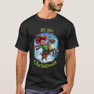 Weihnachtself auf einem Rentier im Cowboy-Stil Des T-Shirt