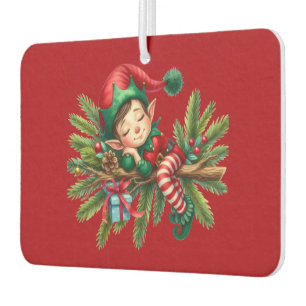Weihnachtself auf einer Kiefernabzweigung Autolufterfrischer