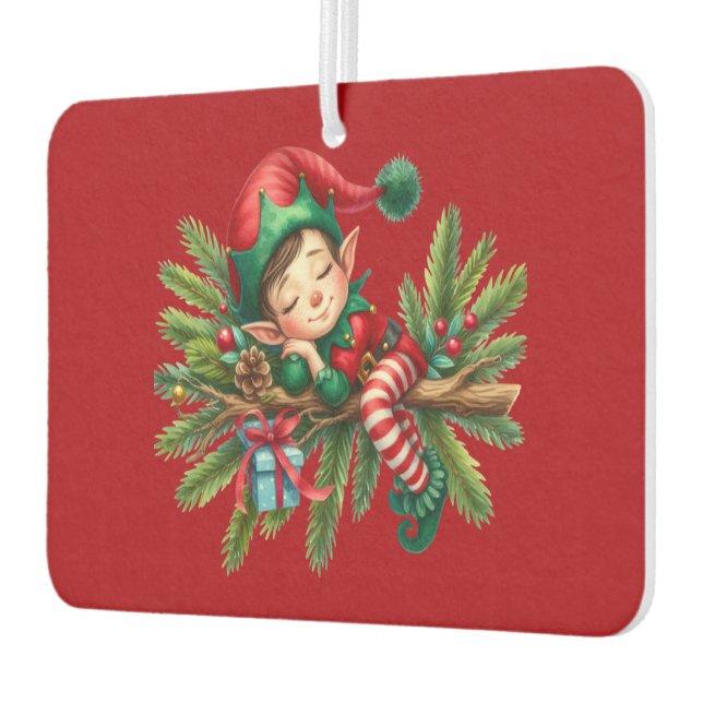 Weihnachtself auf einer Kiefernabzweigung Autolufterfrischer (Links)