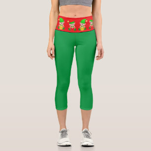 Weihnachtself auf grün und rot capri leggings