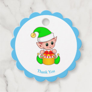 Weihnachtself auf hellblau und weiß Danke Geschenkanhänger