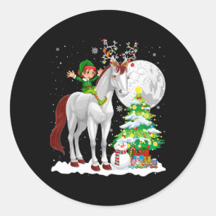 Weihnachtself auf Rentier Pferd Schneemann Weihnac Runder Aufkleber
