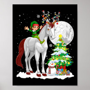 Weihnachtself auf Rentierpferd Schneemann Weihnach Poster