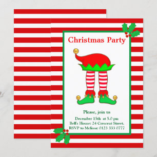 Weihnachtself auf roter und weißer Party-Einladung Einladung