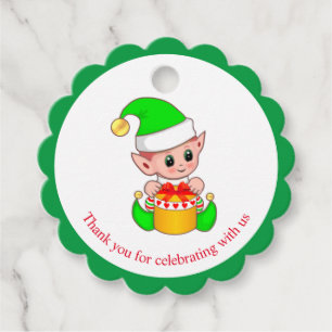 Weihnachtself dankeschön auf grün und weiß geschenkanhänger