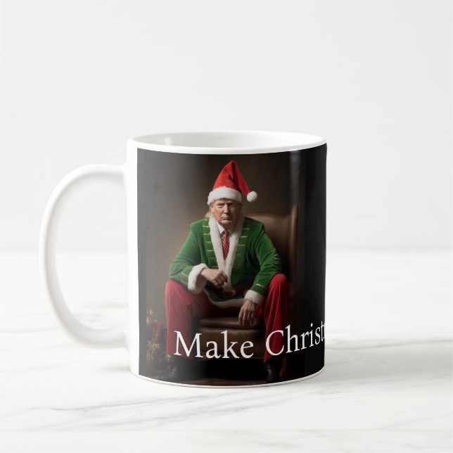 Weihnachtself Donald Trump Kaffeetasse (Links)
