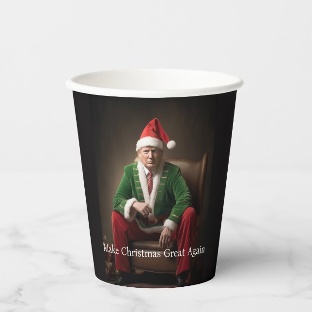 Weihnachtself Donald Trump Pappbecher (Vorderseite)