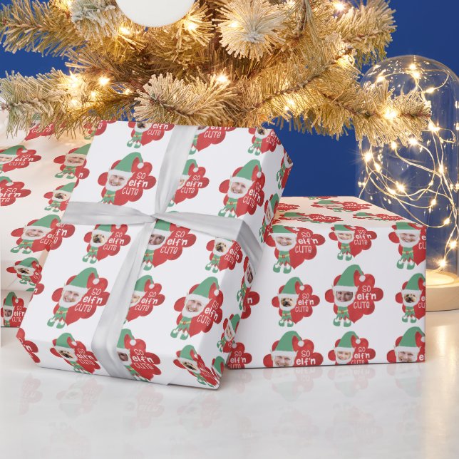 Weihnachtself Familie 4 Foto SO ELFn NIEDLICHES Sp Geschenkpapier (Feiertage)