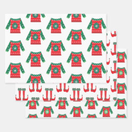 Weihnachtself Feet und hässliche Sweaters Whimsica Geschenkpapier Set