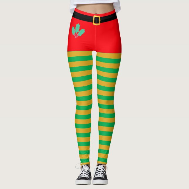 Weihnachtself gestreift Leggings (Vorderseite)