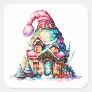 Weihnachtself-Hausaufkleber Quadratischer Aufkleber