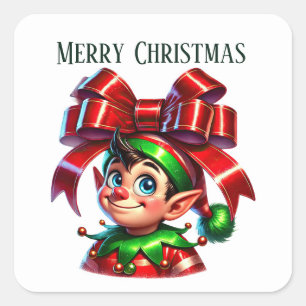 Weihnachtself hinzufügen Nachricht Frohe Weihnacht Quadratischer Aufkleber