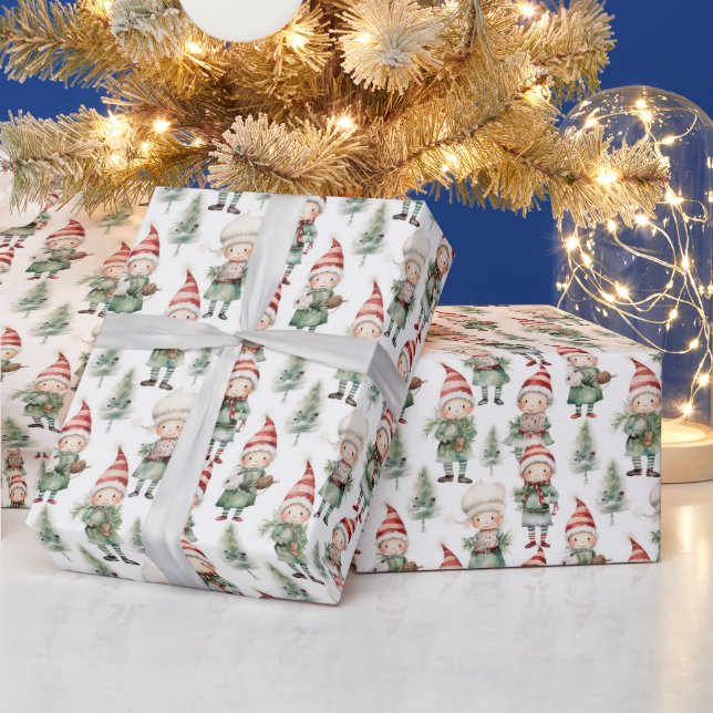 Weihnachtself im Wasser gefliest Geschenkpapier (Feiertage)