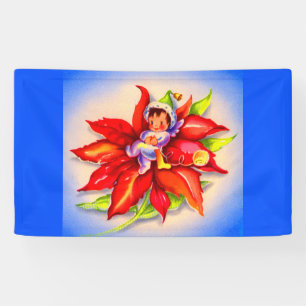 Weihnachtself in einer Poinsettie Banner