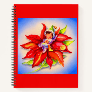 Weihnachtself in einer Poinsettie Notizbuch
