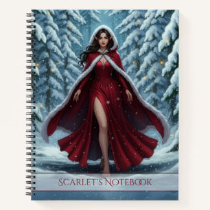 Weihnachtself in Rot im schneebedeckten Winterwald Notizbuch