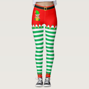 Weihnachtself & Jingle Bells on Green and White Leggings