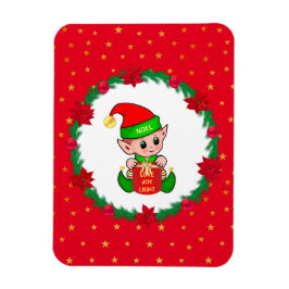 Weihnachtself, Kiefernkranz, Poinsettias & Sterne Magnet