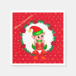 Weihnachtself, Kiefernkranz, Poinsettias & Sterne Serviette
