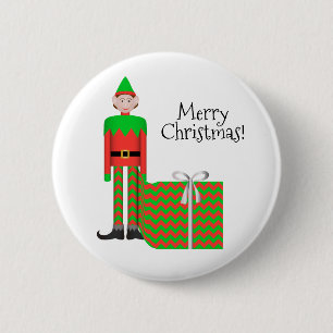 Weihnachtself-Knopf - Zickzack Geschenk-Paket Button