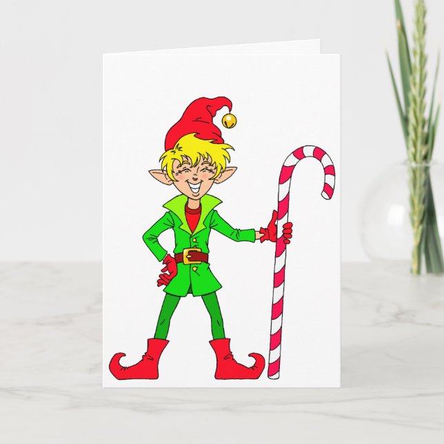 Weihnachtself lächeln feiertagskarte (Vorderseite)