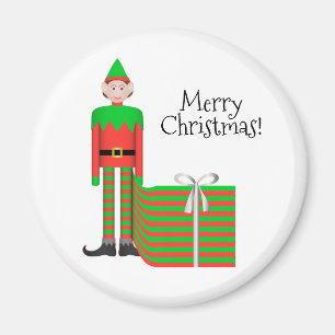 Weihnachtself-Magnet - gestreiftes Geschenk-Paket Magnet
