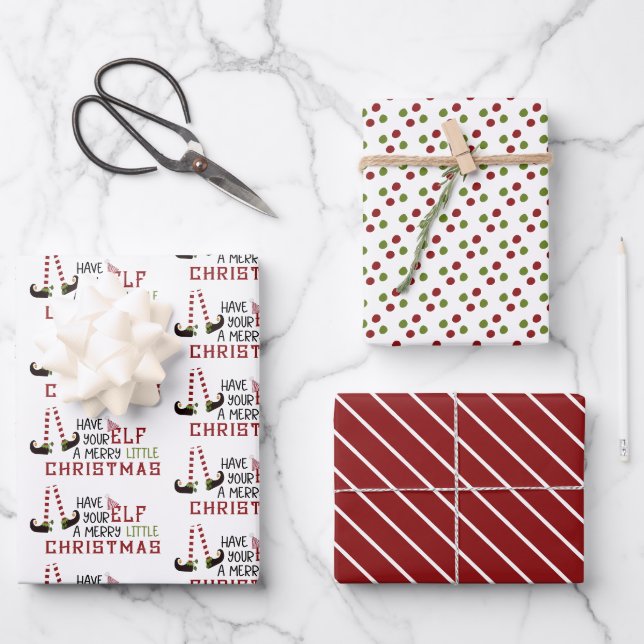 Weihnachtself MERRY LITTLE CHRISTMAS Geschenkpapier Set (Vorderseite)