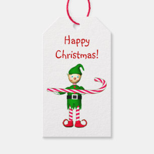 Weihnachtself mit Candy Cane Geschenkanhänger