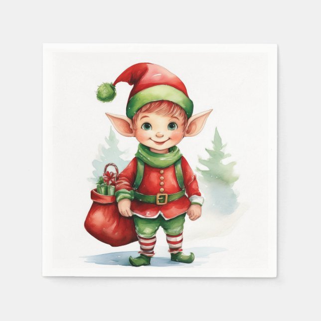 Weihnachtself mit einem Sack von Geschenken Serviette (Vorderseite)