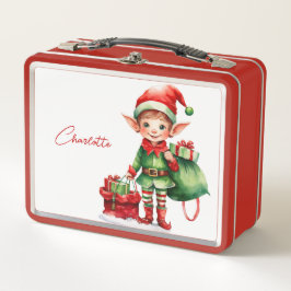 Weihnachtself mit Geschenksack mit individuellem N Metall Brotdose