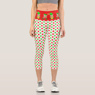 Weihnachtself mit grünem rotem Diamantsternmuster Capri Leggings