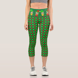 Weihnachtself mit grünem rotem Diamantsternmuster Capri Leggings