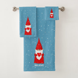 Weihnachtself mit Herz auf saphirblauem Bad Badhandtuch Set